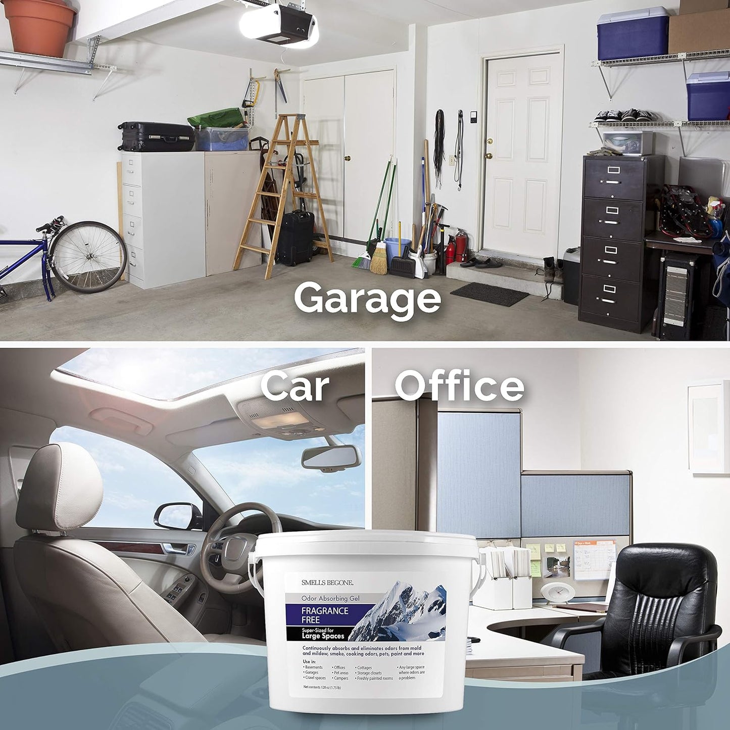 SMELLS BEGONE 1-Gallon Odor Absorber Gel - Air Freshener & Odor Eliminator for Homes, Garages & Commercial Buildings - Industrial Size - Fragrance Free