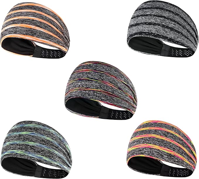5 Pack Workout Headbands for Women, Non Slip Sport Sweatbands Yoga Wide Hairbands for Running Fitness Travel Elastic Moisture Wicking
