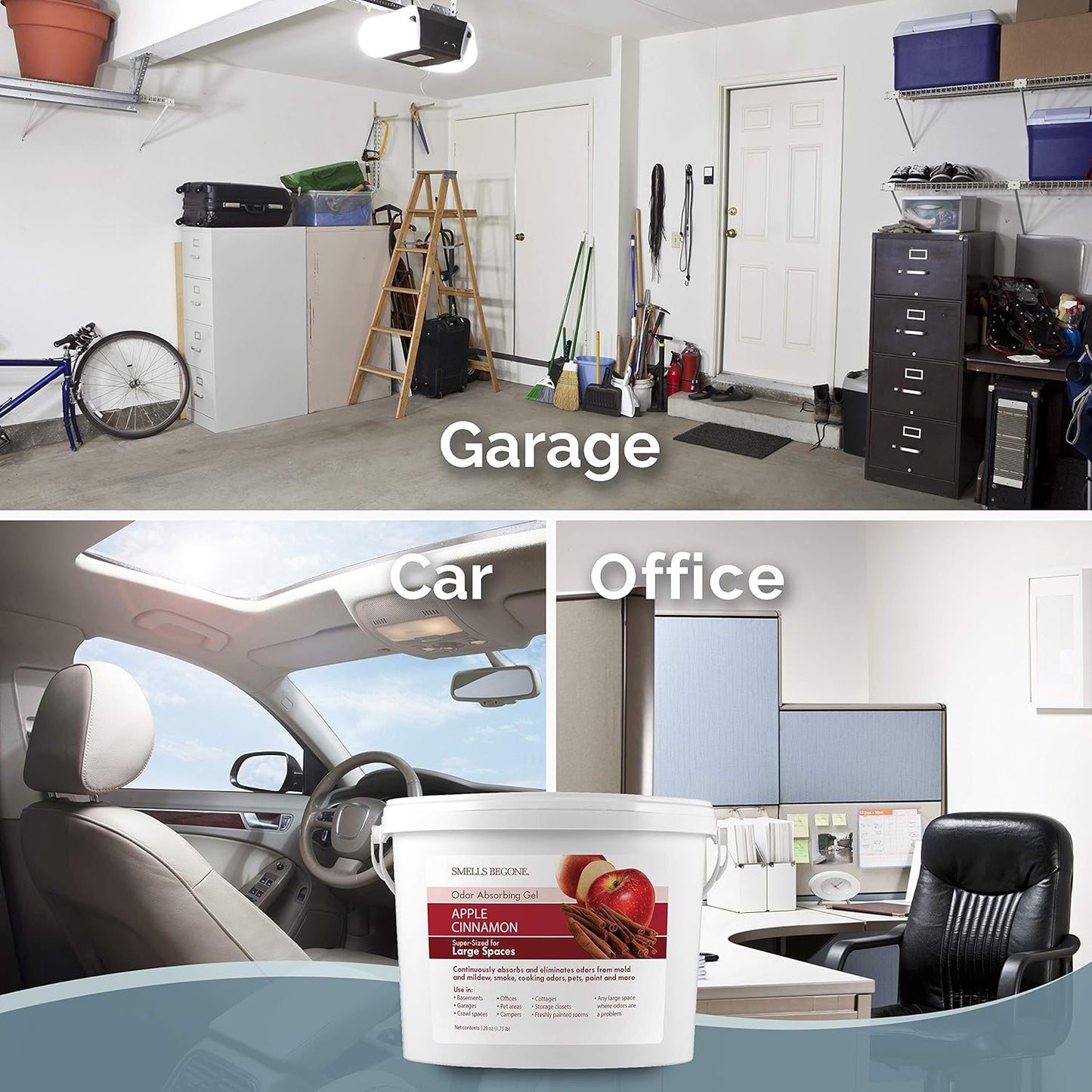 SMELLS BEGONE 1-Gallon Odor Absorber Gel - Air Freshener & Odor Eliminator for Homes, Garages & Commercial Buildings - Industrial Size - Apple Cinnamon Scent
