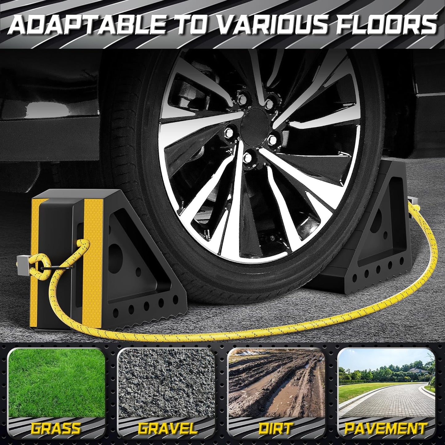 4 Pack Heavy Duty Wheel Chocks with 39" Rope, Rubber Wheel Chocks for Trailers, RV, Cars, Trucks, and ATV