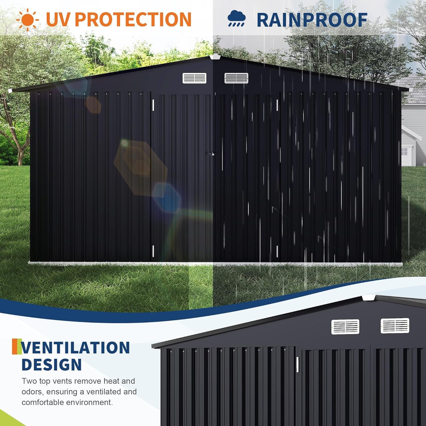 8x10x6.4 FT Outdoor Storage Sheds, Metal Garden Tool Shed for Backyard, Large Metal Sheds Outdoor Storage with Lockable Doors & Air Vents for Backyard Garden Patio Lawn