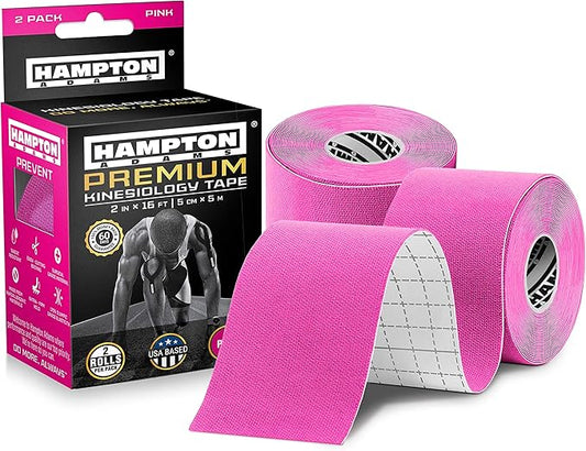 Hampton Adams | As Seen on Shark Tank | Elastic Kinesiology Tape (2-Pack) | Uncut Athletic Tape Supports & Protects Muscles Knees Shoulders & Plantar Fasciitis | Waterproof Hypoallergenic (Pink)