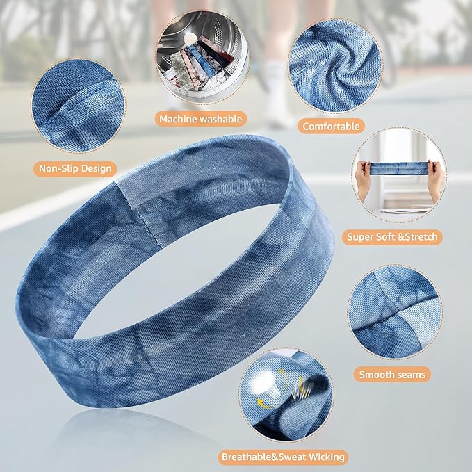 Headbands for Women Non Slip - 7PCS Fashion Sports Hair Bands for Women's Hair, Soft Cotton Cloth Stretchy Headbands for Women for Workout Yoga Running