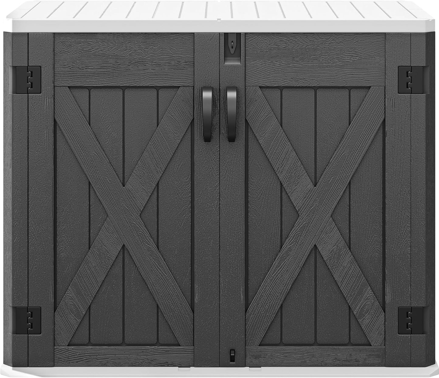 DWVO 35 Cu Ft Storage Shed with Unique X-Shaped Lockable Door, Outdoor Weatherproof Resin Shed Without Shelf for Waste Bins, Bicycles, Gardening & Lawn Equipment, Dark Gray