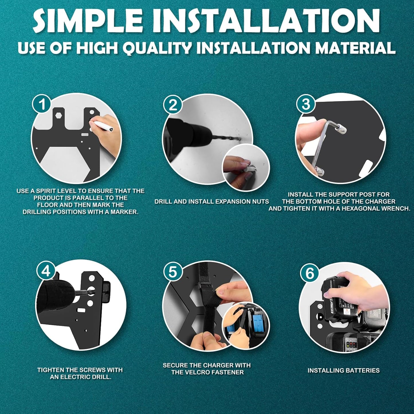 Charger Mount for Makita DC18RC, DC18RD Charger, Wall Mount for Makita 4X 14.4V/18V Batteries and 2 Drilling Screwdrivers, Heavy-Duty Garage Workshop Organization