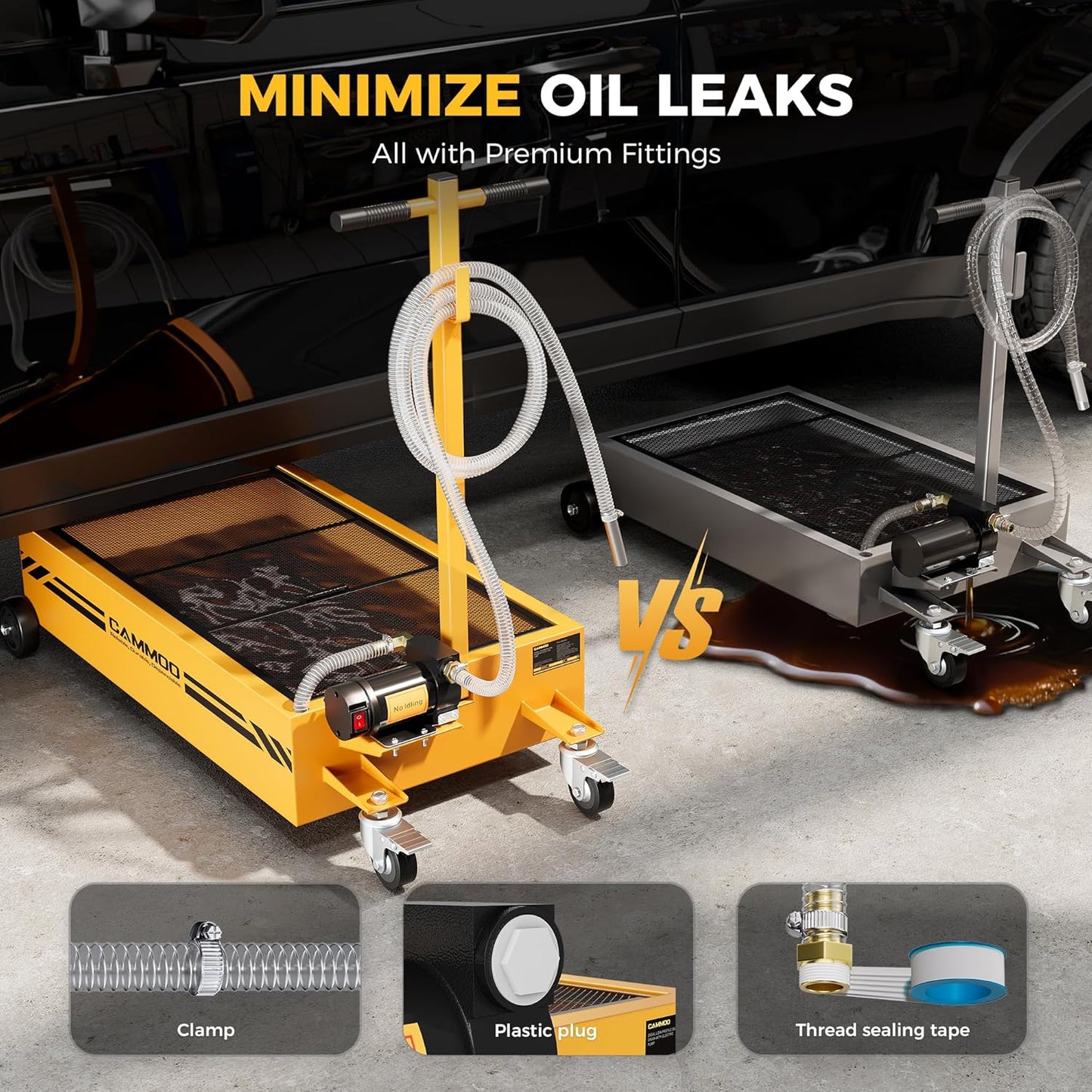 20 Gal Electric Oil Drain Pan, 110V High-Flow Pump, 9.8 FT Hose, 200 W Motor, 2 Locking Swivel Casters and 2 Directional Wheels Stable, Folding Handle, Heavy-Duty for Trucks, RVs, SUVs, Yellow