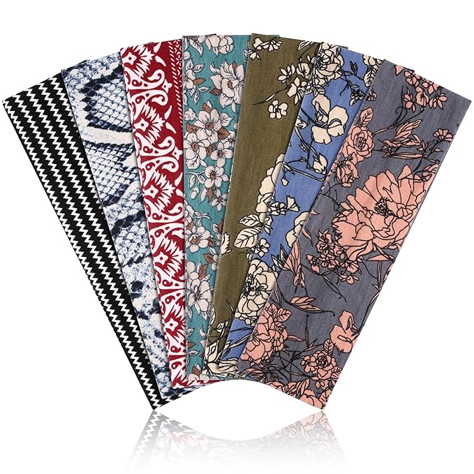 Headbands for Women Non Slip - 7PCS Fashion Sports Hair Bands for Women's Hair, Soft Cotton Cloth Stretchy Headbands for Women for Workout Yoga Running