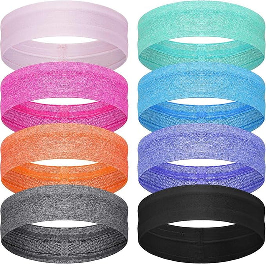 8 Pieces Sweatbands Non Slip Headbands Stretchy Running Sports Sweatbands Workout Headband Grip Silicone Yoga Hair Band Elastic Exercise Hair Wrap for Women Men
