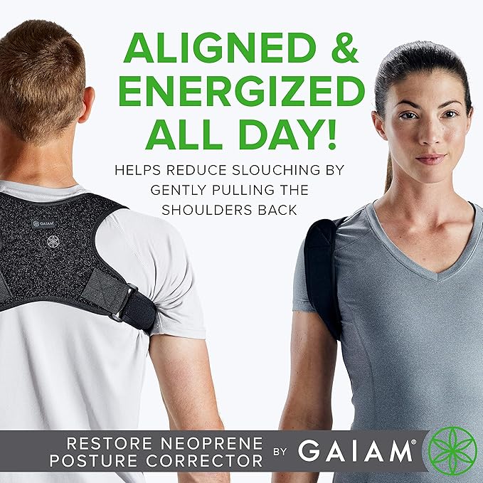 Gaiam Restore Posture Corrector for Women & Men - Back Straightener Adjustable Straps Compact Brace Support for Clavicle, Neck, Shoulder, Invisible Pain Relief
