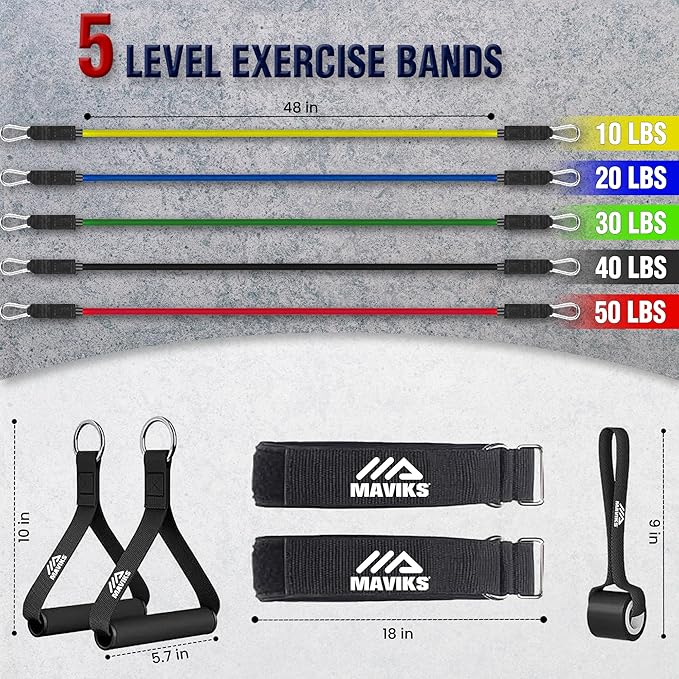 Exercise Resistance Bands for Working Out Set of 5 for Women and Men, Stretch Bands for Exercise, Physical Therapy, Arms Legs Workout, Stretching, Home Fitness