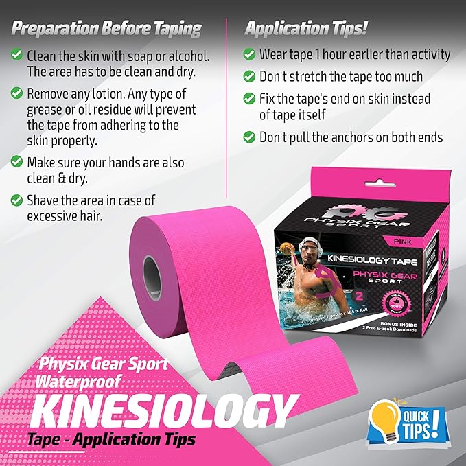 Physix Gear Cotton Kinesiology Tape Roll 16ft, Latex-Free Athletic Tape for Muscles/Joints, Waterproof Kinesiolgy, Stretchy Kinesiologytape, Gentle on Skin Kiniseaology Tape, Kinesology Tape