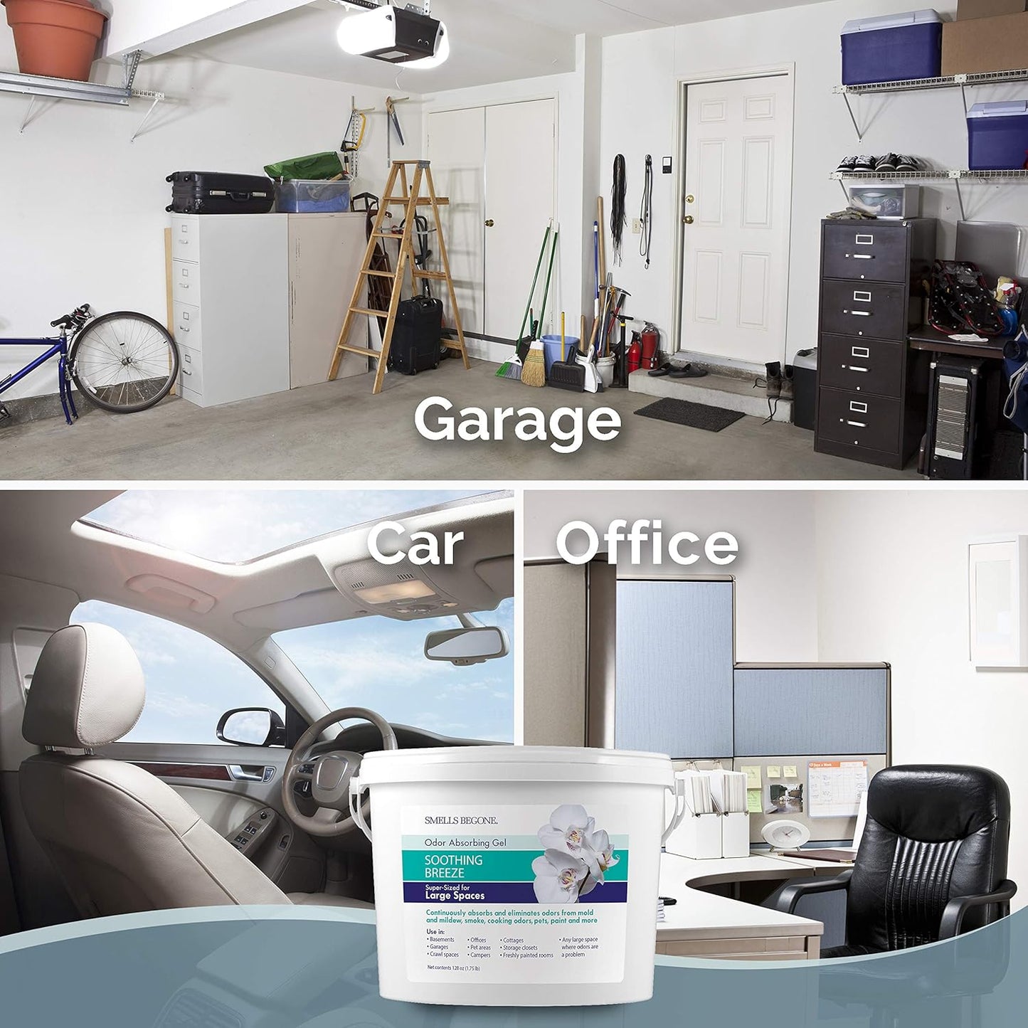 SMELLS BEGONE 1-Gallon Odor Absorber Gel - Air Freshener & Odor Eliminator for Homes, Garages & Commercial Buildings - Industrial Size - Soothing Breeze Scent