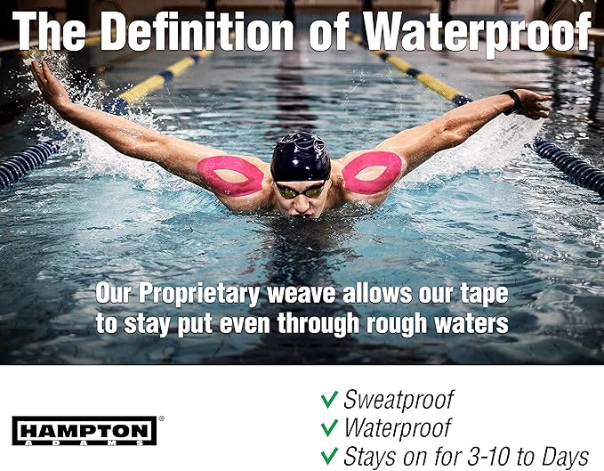 Hampton Adams | As Seen on Shark Tank | Elastic Kinesiology Tape (2-Pack) | Uncut Athletic Tape Supports & Protects Muscles Knees Shoulders & Plantar Fasciitis | Waterproof Hypoallergenic (Pink)