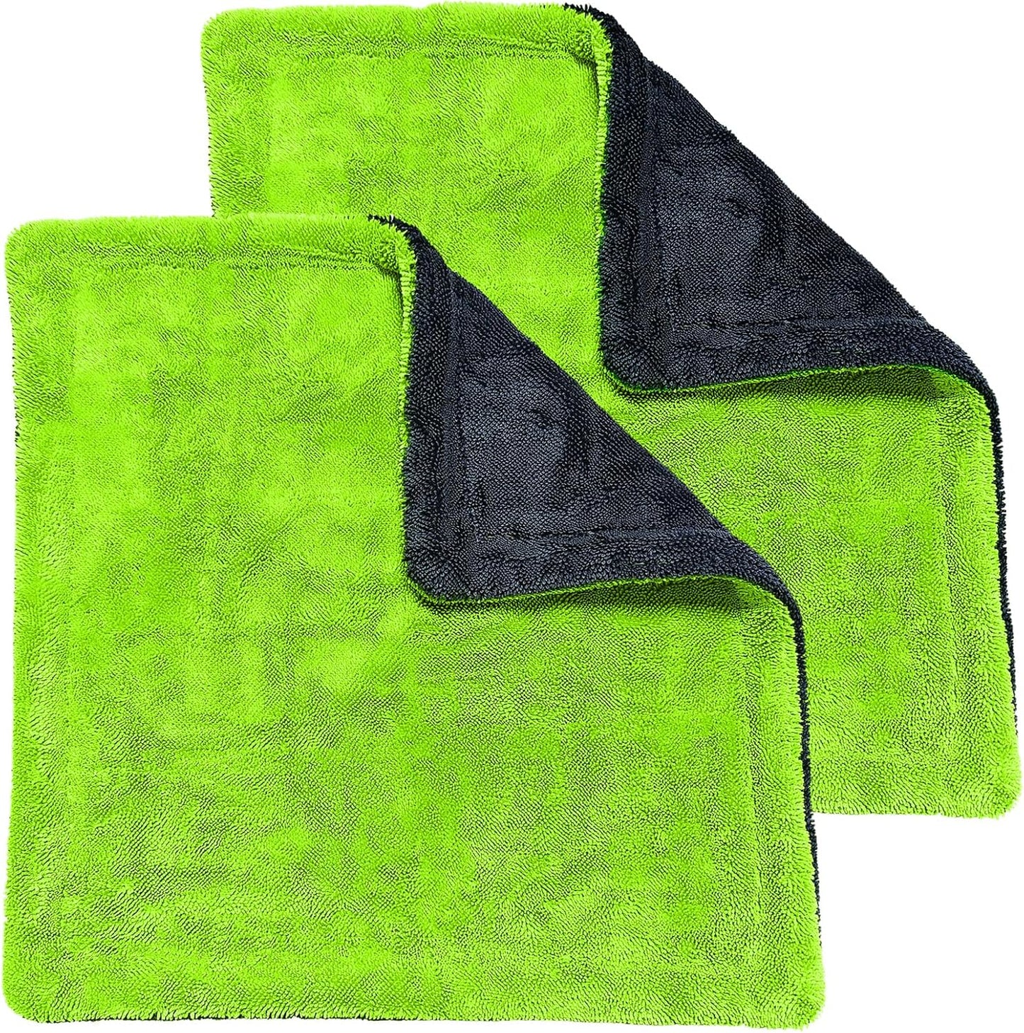 2-Pack Car Drying Towels, 16"x 16" Microfiber Drying Towel for Car Detailing, 1400 GSM High Absorbent Edgeless Streak Free Car Wash Drying Towels for Car Truck SUV, Green&Gray