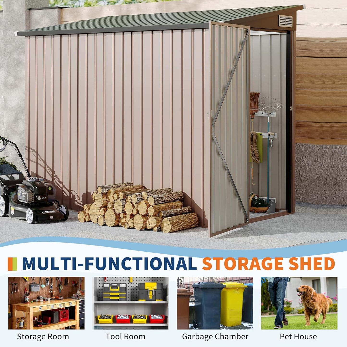 4' x 8' Outdoor Lean to Storage Sheds Outdoor, Heavy-Duty Lean to Garden StorageShed, Metal Wall Side Bike Shed & Outdoor Storage