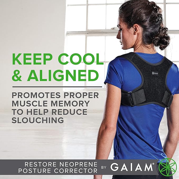 Gaiam Restore Posture Corrector for Women & Men - Back Straightener Adjustable Straps Compact Brace Support for Clavicle, Neck, Shoulder, Invisible Pain Relief