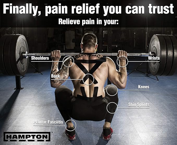 Hampton Adams | As Seen on Shark Tank | Elastic Kinesiology Tape (2-Pack) | Uncut Athletic Tape Supports & Protects Muscles Knees Shoulders & Plantar Fasciitis | Waterproof Hypoallergenic (Black)