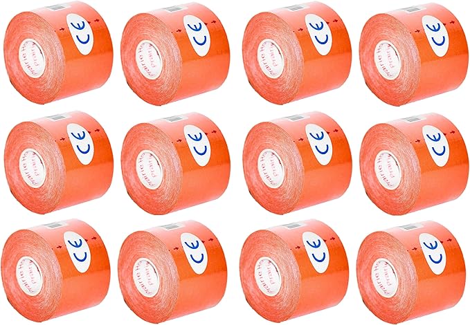 Kinesiology Tape Pro, Athletic Waterproof Muscle Support Adhesive Kinesio Sport Tape for Athletes 2 inches x 16.4 feet, 12 Rolls, Orange
