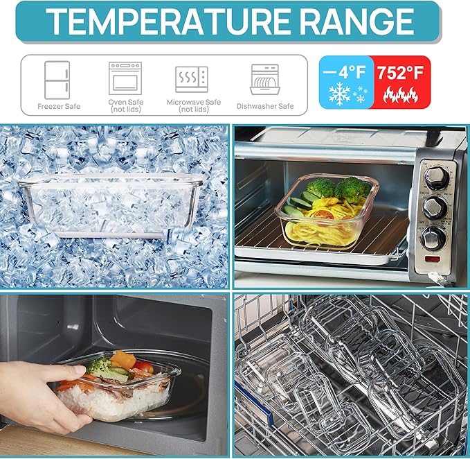 Vtopmart 10-Pack 22oz Glass Storage Containers with Snap Airtight Lids, Safe for Microwave, Oven, Freezer, and Dishwasher