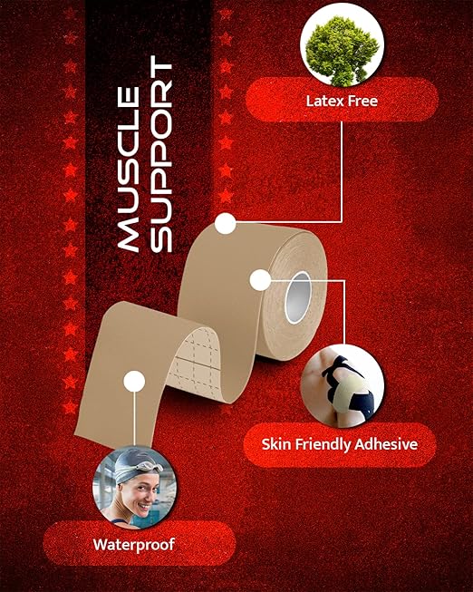 WOD Nation Kinesiology Tape Roll Latex Free, Waterproof Athletic Tape, Tape, Sports Tape for Pain Relief - Supports & Stabilizes Knee, Muscles, Joints - 2 Inch x 16.4 Feet Roll, Tan