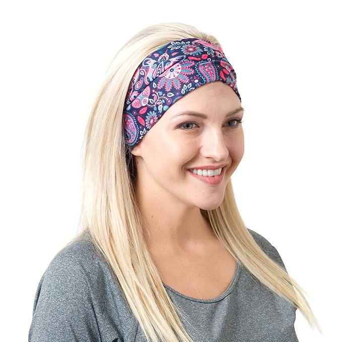 RiptGear Stretch Sport Headband for Women (Hippie Flower) — Made of Non-Slip Sweat Wicking Fabric — Great for Yoga, Running or The Gym — Soft Headband That Fits Most Head Sizes — (1-Pack)