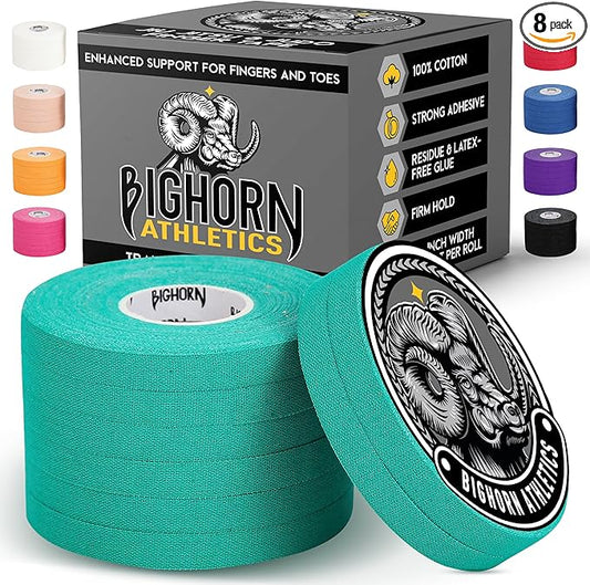 Bighorn Athletics Jiu Jitsu Finger Tape | Residue-Free Athletic Finger Tape for Sports & Injuries: Rock Climbing, Volleyball, Football, Basketball, Hands & Toes | 0.3-Inch x 45-feet, 8-Rolls, Green