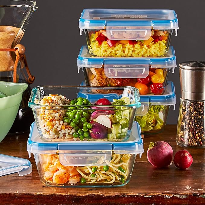 Snapware Total Solutions (5-Pack, 4 Cup) Glass Food Storage Containers Set, Airtight & Leakproof Locking BPA-Free Lids, Freezer Dishwasher Microwave Safe