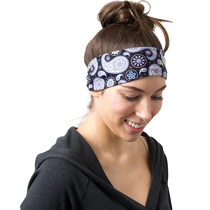 RiptGear Stretch Sport Headband for Women (Purple Paisley) — Made of Non-Slip Sweat Wicking Fabric — Great for Yoga, Running or The Gym — Soft Headband That Fits Most Head Sizes — (1-Pack)