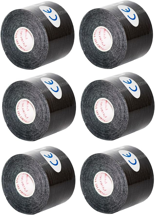 Kinesiology Tape Pro, Athletic Waterproof Muscle Support Adhesive Kinesio Sport Tape for Athletes 2 inches x 16.4 feet, 6 Rolls, Black