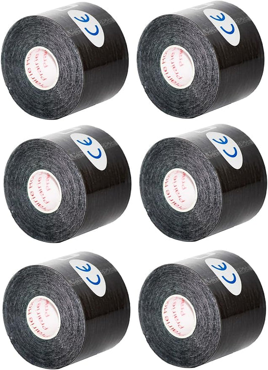 Kinesiology Tape Pro, Athletic Waterproof Muscle Support Adhesive Kinesio Sport Tape for Athletes 2 inches x 16.4 feet, 6 Rolls, Black