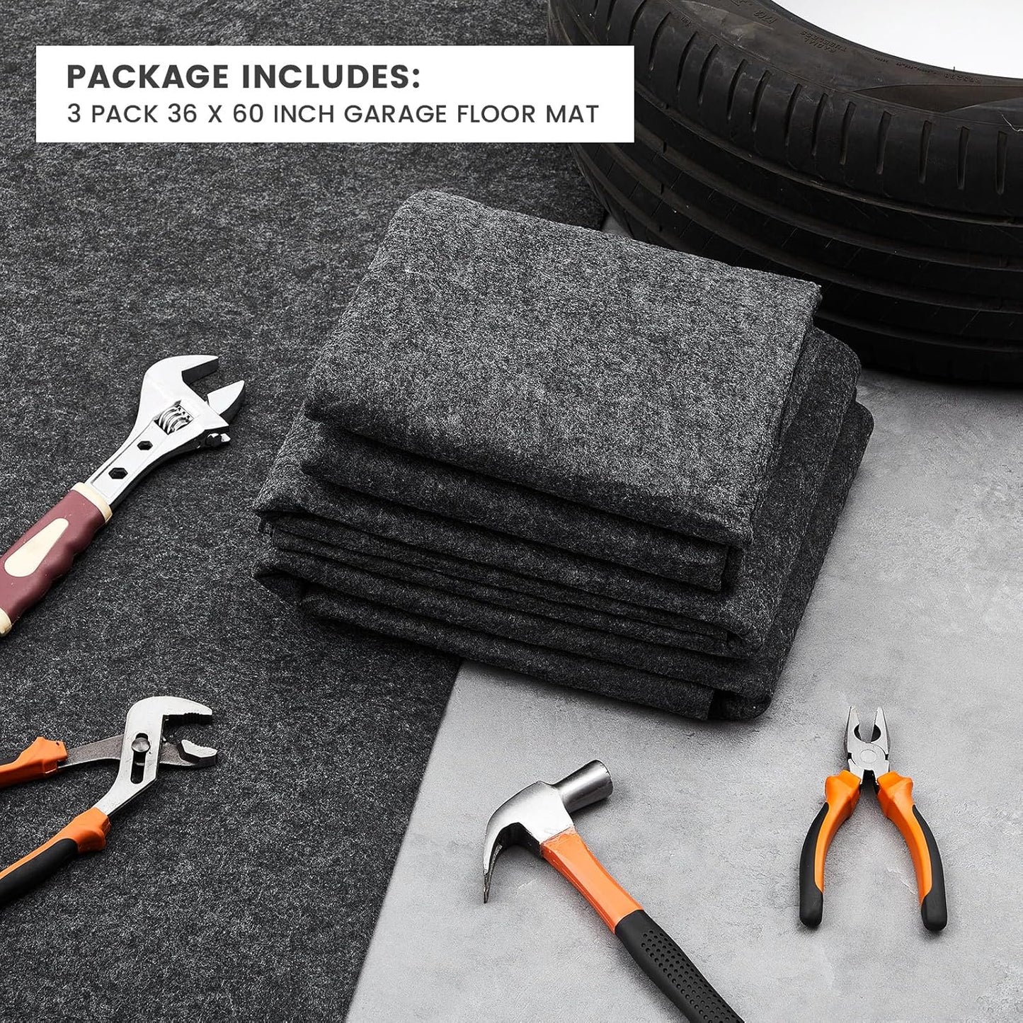 3 Pcs 36 x 60 Inch Oil Spill Mat for Driveway Garage Under Car Leaks Absorbent Oil Pad, Black Rubber Mat Garage Floor Protecting with Waterproof Backing, Reusable, Washable, Non Slip