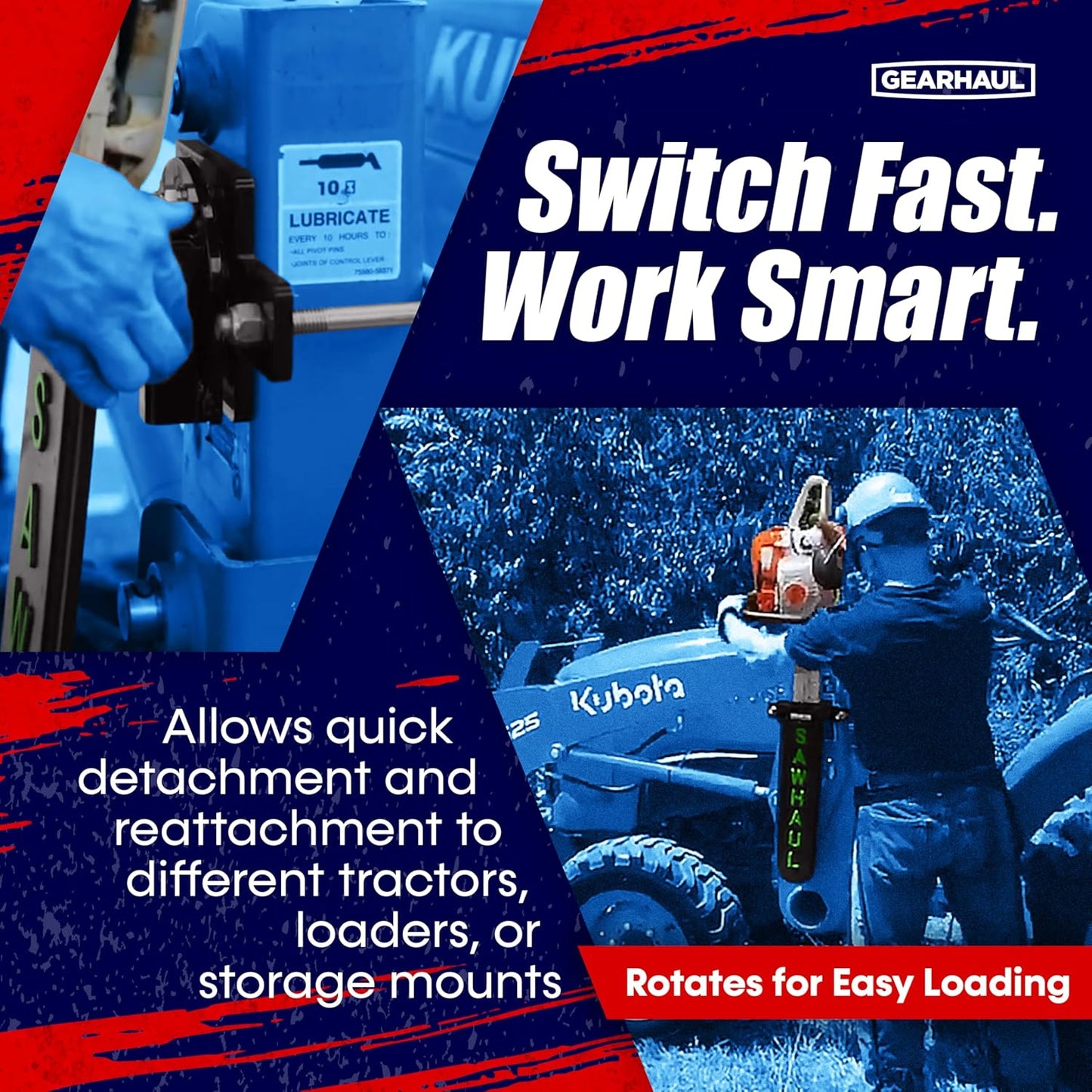 SawHaul Snap-Lok Universal Chainsaw Carrier Kit for Tractors and Skid Steers – 36 Inch Green Scabbard with Rotating Mount – Compatible with All Chainsaw Brands – Made in USA