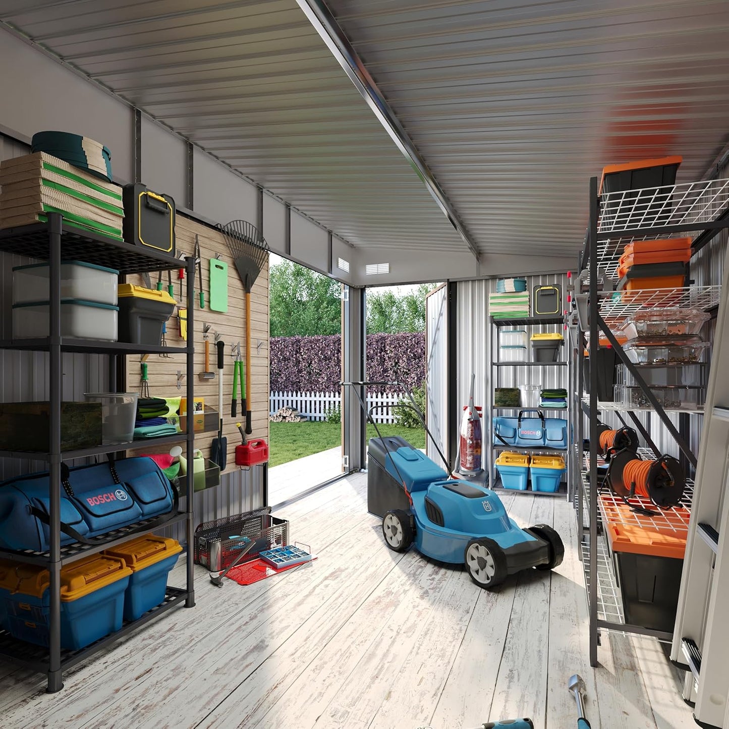 Aoxun 11.5’x7.5’ Shed Outdoor Storage Shed with Triple Lockable Door Metal Storage Cabinet with Slopping Roof for Tools Bicycles Storage for Garden, Patio, Courtyard