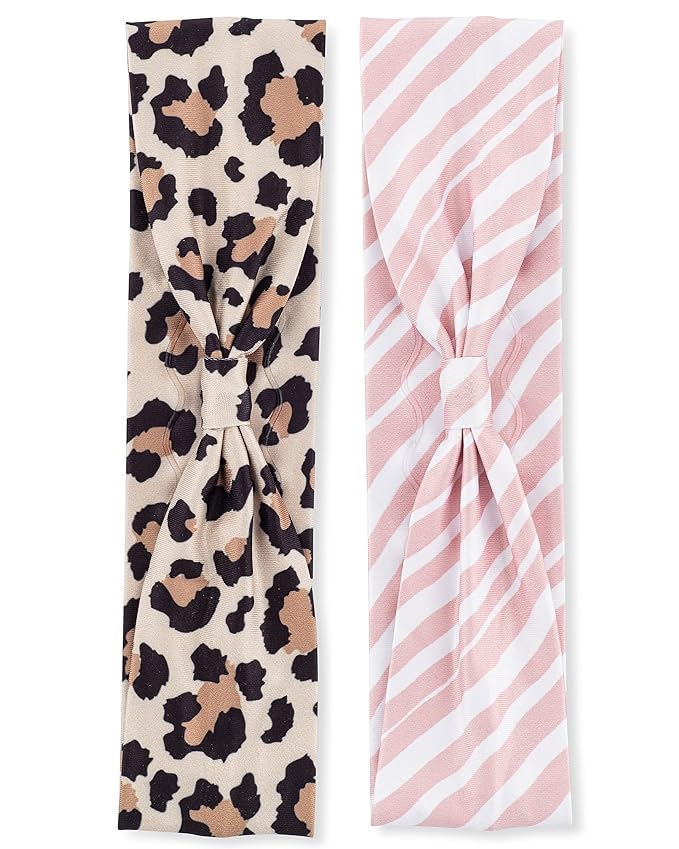 Goody Low Profile Headwraps - 2 Count, Cheetah & Stripe - Comfortable and Stylish Fabric Won't Pull, Snag or Damage Your Hair - Pain-Free Hair Accessories for Women, Men, Boys, and Girls