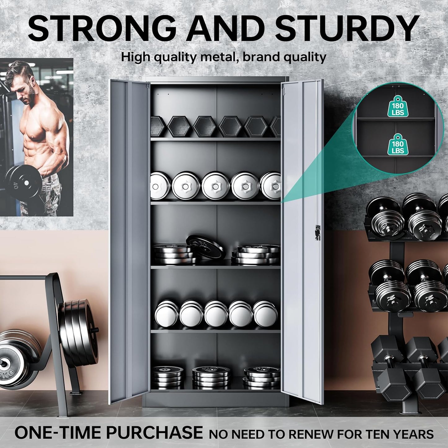 SISESOL Metal Storage Cabinet with 2 Doors and 6 Shelves,Gray Metal Cabinet with Lock,71" Lockable Garage Storage Cabinets,Locking Steel Cabinets for Home,Office,Garage,School