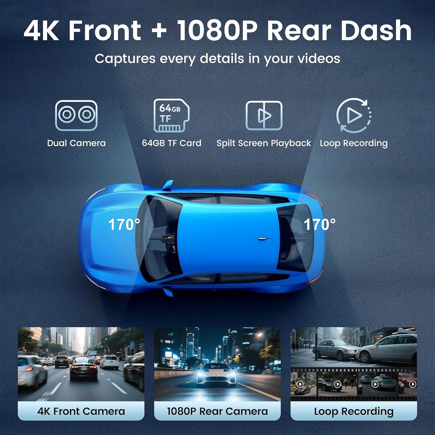 10.26" Carplay Screen for Car,4K Dash Cam,Portable Tablet for Apple Android Auto,Voice Touch Control GPS Navigation,Stereo Audio Radio,Rear Backup Camera,Bluetooth,Wireless Mirror for Truck