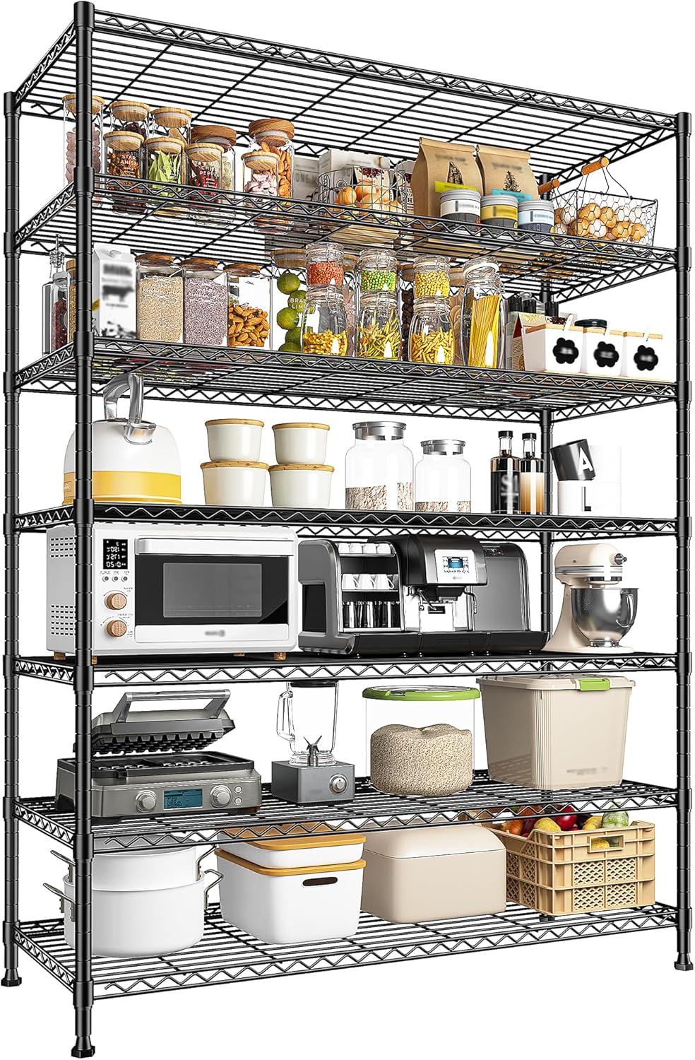 82.6H Metal Shelving Unit 7 Tier Storage Shelves Adjustable Wire Shelving Metal Wire Shelf Pantry Shelves Commercial Rack for Kitchen Pantry Utility Room Garage 45" W x 82.6''H x 13.5" D, Black