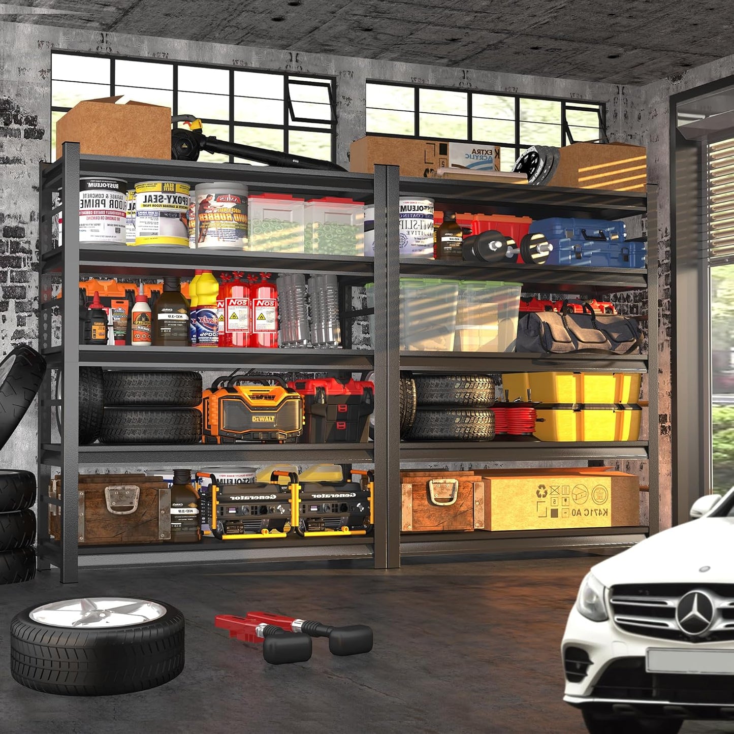 63''H Garage Shelving 3000 LBS Heavy Duty Garage Storage Shelves, Adjustable 5 Tier Metal Industrial Shelving Units Utility Shelves for Warehouse, Basement,15.75''Dx32''Wx63''H, Black