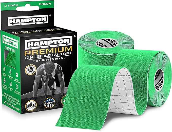 Hampton Adams | As Seen on Shark Tank | Elastic Kinesiology Tape (2-Pack) | Uncut Athletic Tape Supports & Protects Muscles Knees Shoulders & Plantar Fasciitis | Waterproof Hypoallergenic (Green)