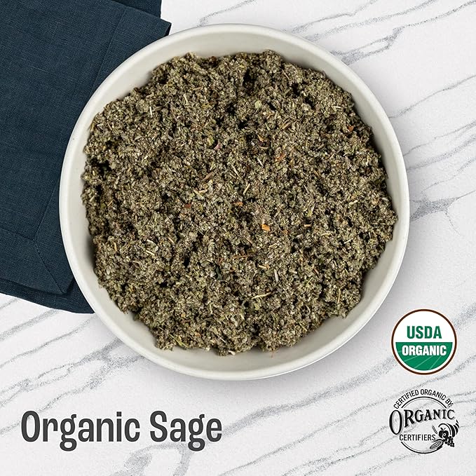 J Mac Botanicals, Organic Rubbed Sage (2 oz), Certified USDA Organic, Dried Rubbed Sage Leaf. Culinary Grade-excellent for sausage making, fresh Albanian harvest