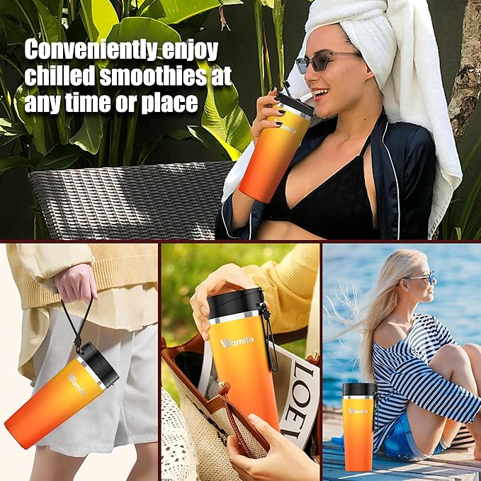 Wamife Portable Blender 16oz personal blender-Portable Blender for Shakes and Smoothies,USB-C Rechargeable,Durable Stainless Steel Blades for Powerful Blending Performance,for office gym - WISDOM