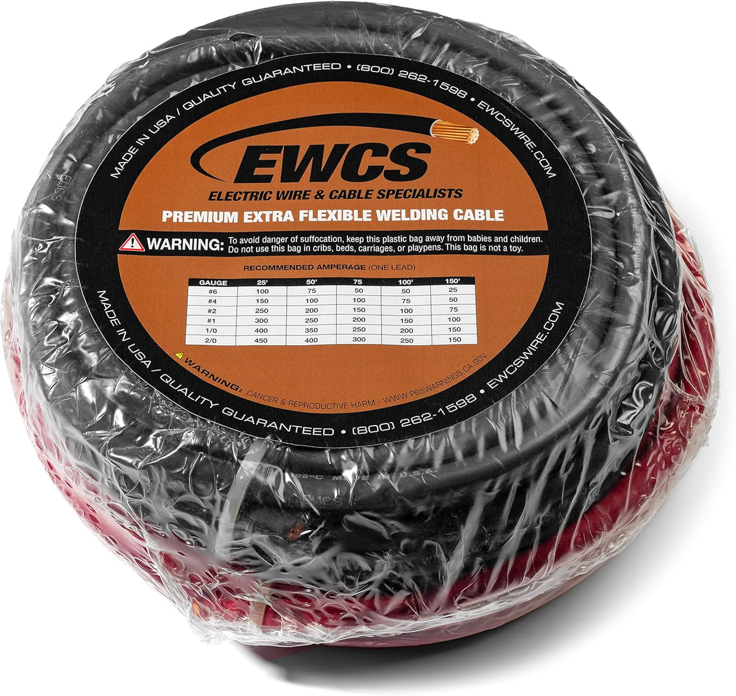 1/0 Gauge EWCS Brand - 15 Feet Each Black + Red - 100% Copper Premium Industrial Grade Extra Flexible Welding Cable 600 Volt Black+Red Combo Pack