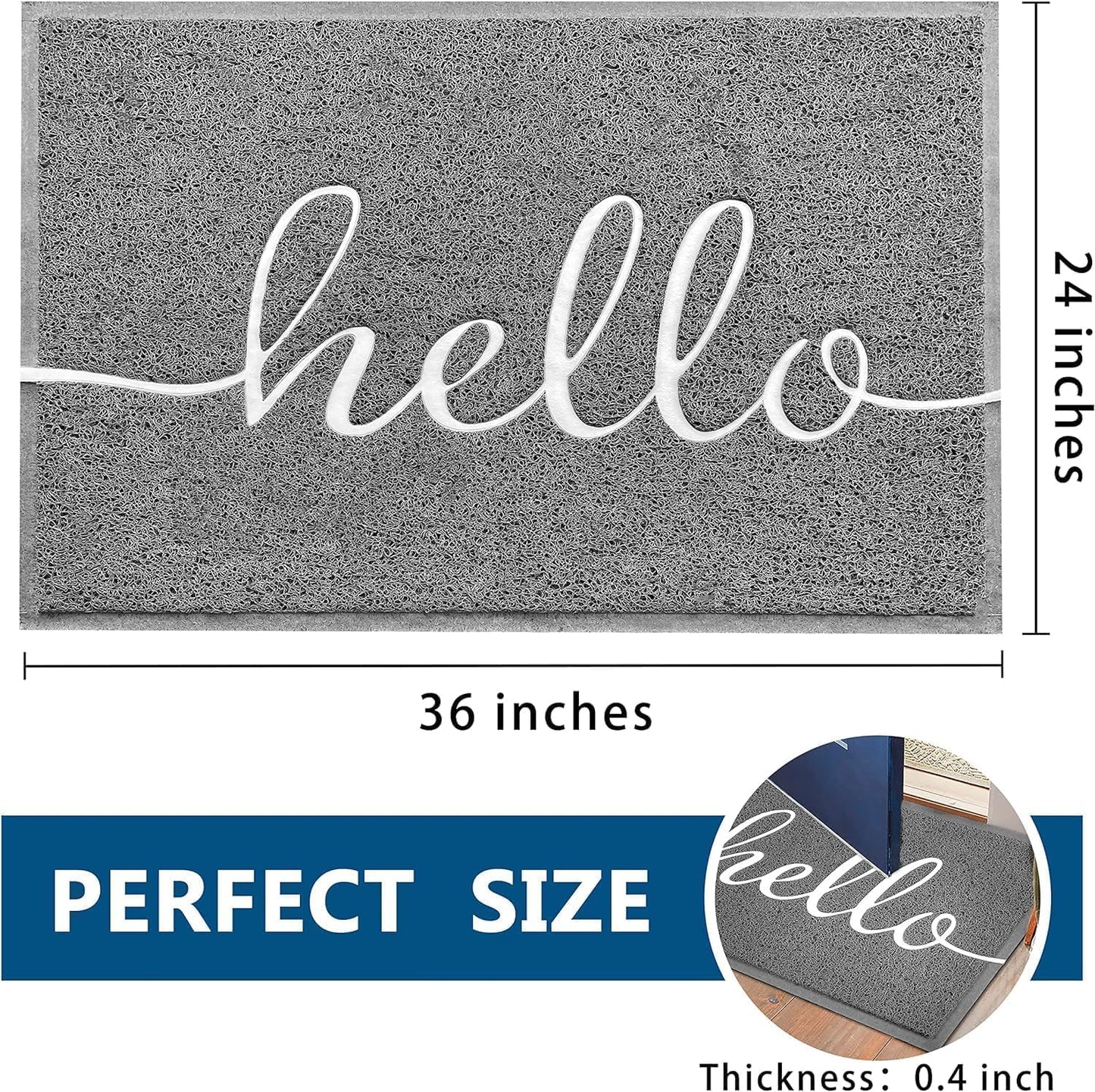 EARTHALL Door Mat Outside Inside Hello Doormat, 36"x24", Durable Floor Mat Non Slip Mat Ultra Absorb Mud Easy Clean Front Doormat for Garage, Entryway, Patio, High Traffic Areas, Grey