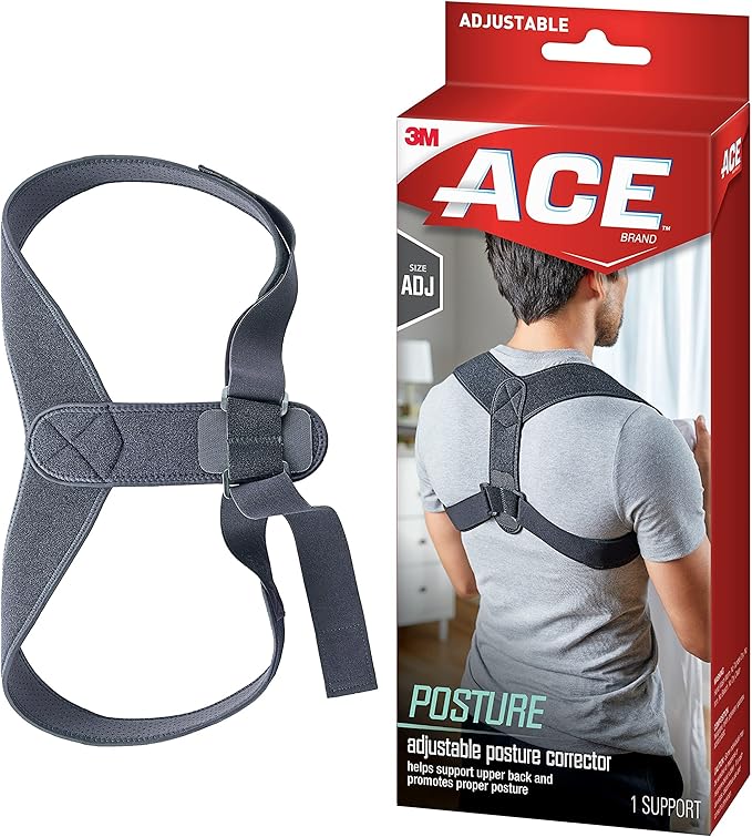 ACE Brand Posture Corrector, Posture Correction, Adjustable, Hook-and-Loop Shoulder Straps Provide Secure Fit, Posture Support Fits Discreetly Under Clothing, One Size Fits Most