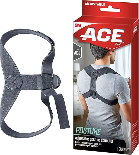 ACE Brand Posture Corrector, Posture Correction, Adjustable, Hook-and-Loop Shoulder Straps Provide Secure Fit, Posture Support Fits Discreetly Under Clothing, One Size Fits Most