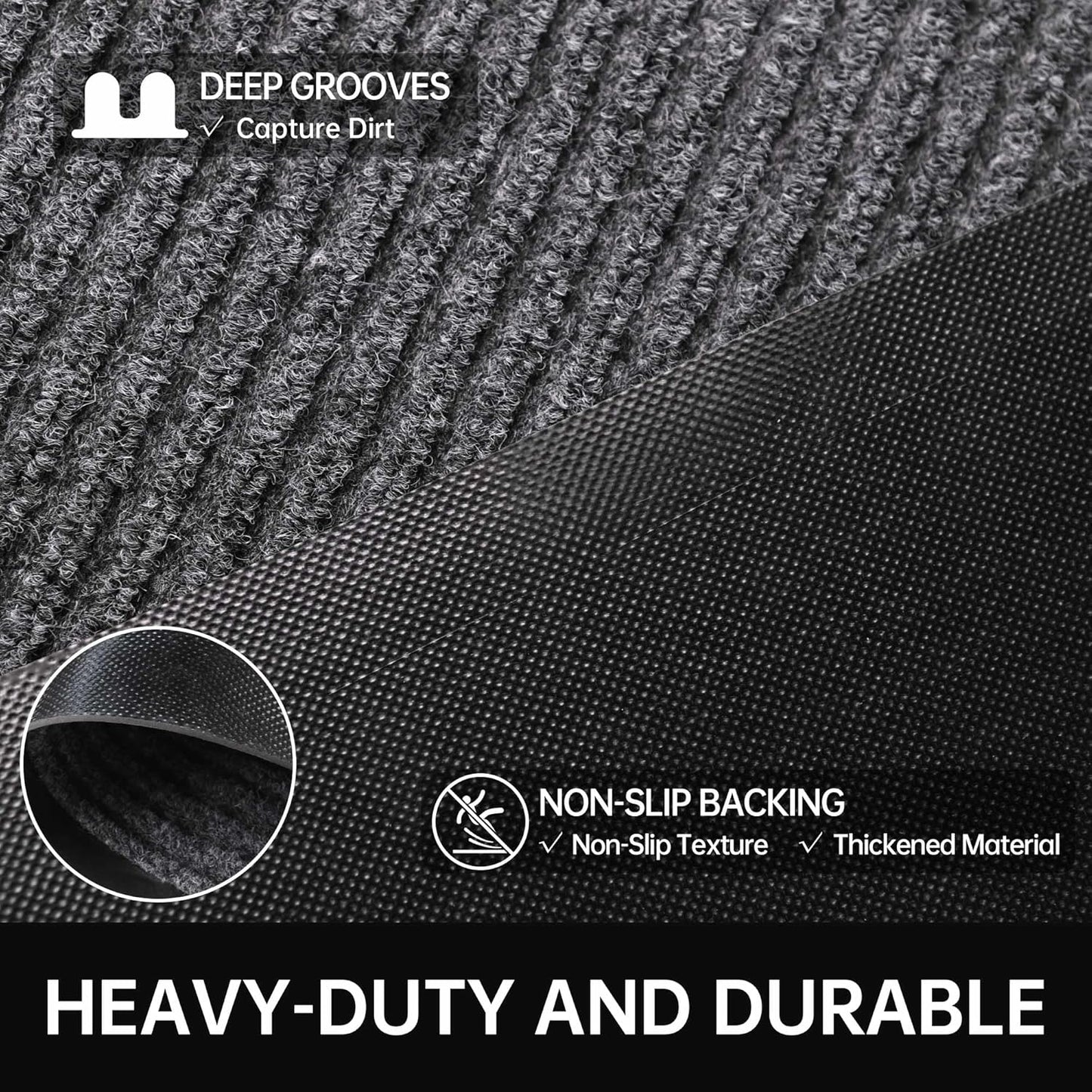 Front Door Mat, 3' x 10' Heavy Duty Indoor Outdoor Welcome Mat for Entryway, Commercial Entrance, Low Profile, Non-Slip, Durable Rubber Backing for Patio, Home