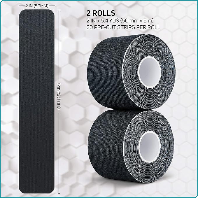 Care Science Waterproof Kinesiology Tape, 40 ct Precut Strips (2 Rolls), Black | Elastic Sports & Weightlifting Tape Supports Muscles & Joints. Water Resistant