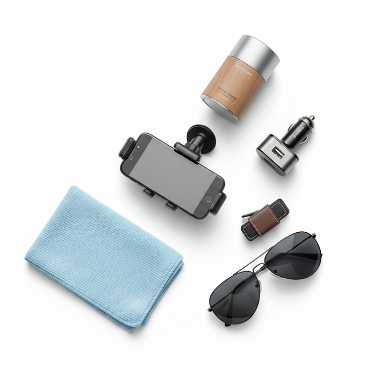 
circle photo of car accessories, make a real photo